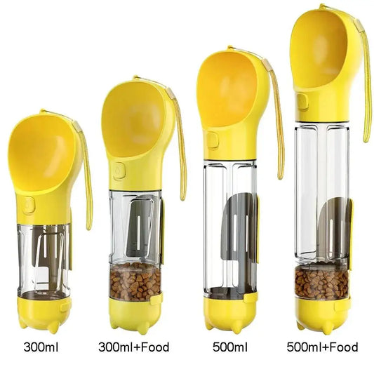 3 in 1 Leak Proof Pet Water Bottle Food Feeder for Dogs Cats, Outdoor Travel Drinking Dispenser with Poop Bag Holder