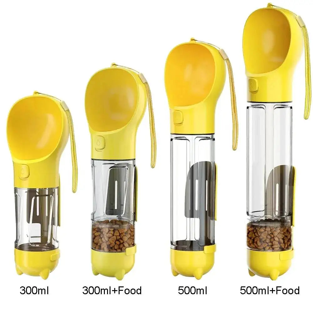 3 in 1 Leak Proof Pet Water Bottle Food Feeder for Dogs Cats, Outdoor Travel Drinking Dispenser with Poop Bag Holder