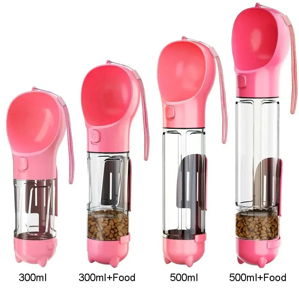 3 in 1 Leak Proof Pet Water Bottle Food Feeder for Dogs Cats, Outdoor Travel Drinking Dispenser with Poop Bag Holder