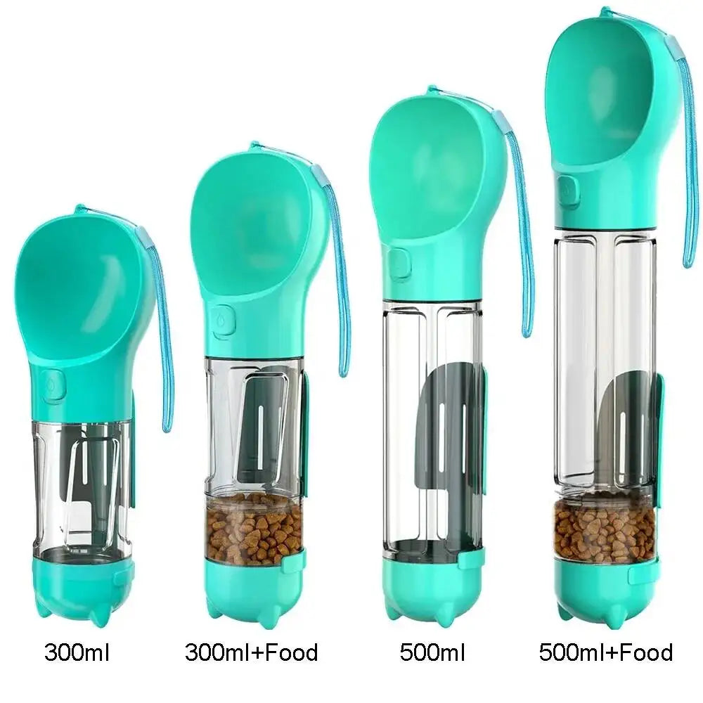 3 in 1 Leak Proof Pet Water Bottle Food Feeder for Dogs Cats, Outdoor Travel Drinking Dispenser with Poop Bag Holder