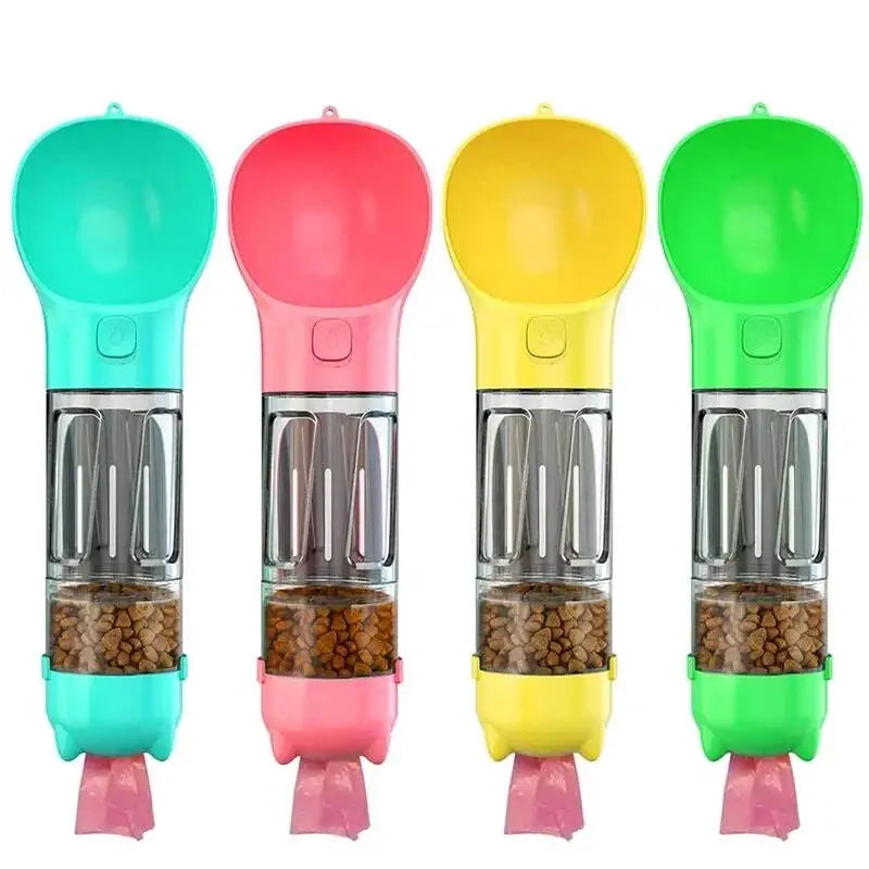 3 in 1 Leak Proof Pet Water Bottle Food Feeder for Dogs Cats, Outdoor Travel Drinking Dispenser with Poop Bag Holder
