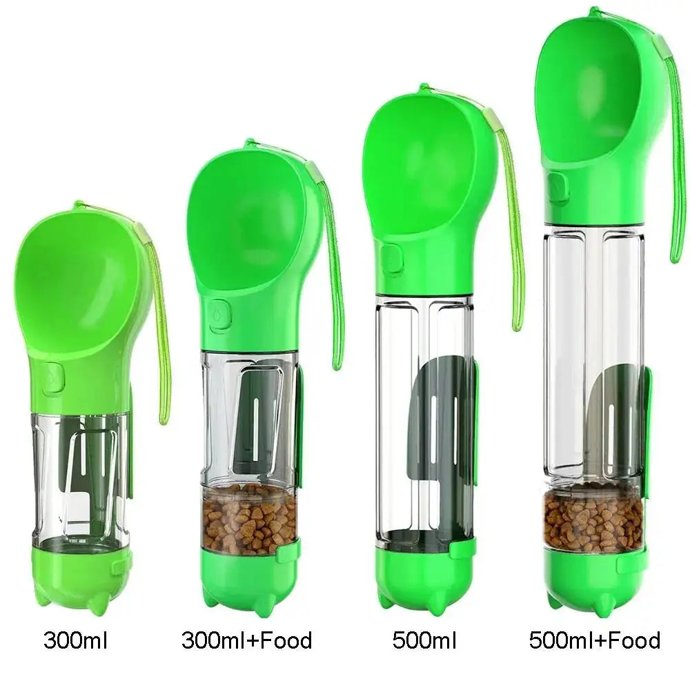 3 in 1 Leak Proof Pet Water Bottle Food Feeder for Dogs Cats, Outdoor Travel Drinking Dispenser with Poop Bag Holder